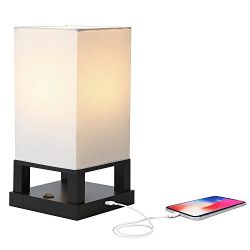 Brightech Maxwell LED USB Side Table & Desk Lamp – Modern Asian Style Lamp with Wood Frame & Soft, Ambient Lighting Perfect for Living Room Bedside Nightstand Light- Energy Efficient - Black