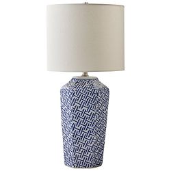 Stone & Beam Geo Pattern Ceramic Lamp with Bulb, 26" H, Blue and White