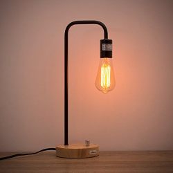 HAITRAL Desk Lamp Wooden Industrial Table Lamp for Office, Bedroom, Living room