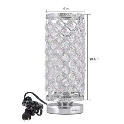 HAITRAL Crystal Table Lamp Modern Night Light Lamp with Metal Frame 110 Pcs Crystals Elegant Bedside Desk Lamp for Bedroom, Living Room, Dining Room Sliver