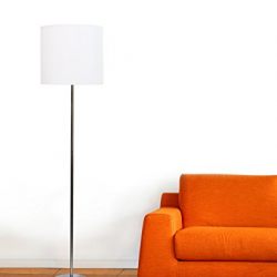 Simple Designs Brushed Nickel Drum Shade Floor Lamp, White
