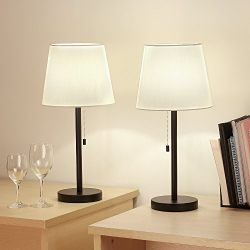 HAITRAL Table Lamp Set of 2 Modern Desk Lamps Black Night Lamps for Bedroom, Living room, Office