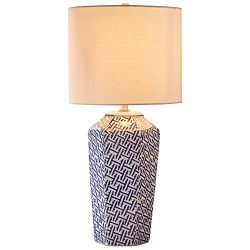 Stone & Beam Geo Pattern Ceramic Lamp with Bulb, 26" H, Blue and White