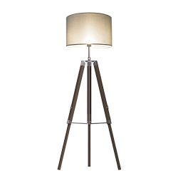 Tomons Studio Style 67" Wood Tripod Floor Lamp, Gray Linen Shade, E26 Bulb Base, 1.4m/4.6ft Cable With Foot Switch