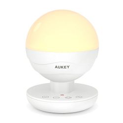 AUKEY Rechargeable Table Lamp, Dimmable RGB Color LED Bedside Lamp with Touch Panel and Retractable Hanging Loop