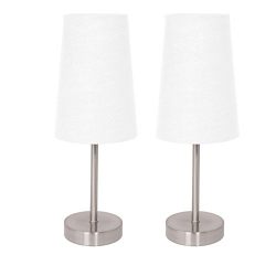 Light Accents Table Lamp Set 14.25" Tall - Brushed Nickel Table Lamps with Fabric Shades (2 Pack)