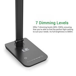 LE Dimmable LED Desk Lamp, 7 Dimming Levels, Eye-care, 8W, Touch Sensitive, Daylight White, Folding Desk Lamps, Reading Lamps, Bedroom Lamps (Black)