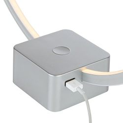 Brightech Circle - LED Modern Bedroom Nightstand Lamp - Super Bright Bedside Table Reading Light, Dimmable To Night Light - Great On Side & End Tables - USB Port - Titanium Silver