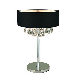 Elegant Designs Romazzino Crystal and Chrome Table Lamp with Ruched Fabric Drum Shade, Black