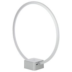 Brightech Circle - LED Modern Bedroom Nightstand Lamp - Super Bright Bedside Table Reading Light, Dimmable To Night Light - Great On Side & End Tables - USB Port - Titanium Silver