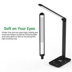 LE Dimmable LED Desk Lamp, 7 Dimming Levels, Eye-care, 8W, Touch Sensitive, Daylight White, Folding Desk Lamps, Reading Lamps, Bedroom Lamps (Black)