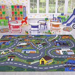 Ottomanson Jenny Collection Grey Base with Multi Colors Kids Children's Educational Road Traffic System Design(Non-Slip) Area Rug, 3'3" x 5'0", Multicolor