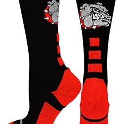 MadSportsStuff Bulldogs Logo Athletic Crew Socks (Black/Scarlet, Small)