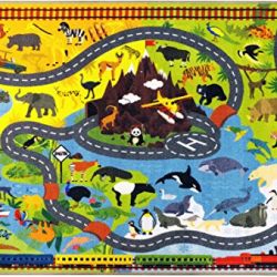 KC CUBS Playtime Collection Animal Safari Road Map Educational Learning and Game Area Rug Carpet for Kids and Children Bedrooms and Playroom (5' 0" x 6' 6")