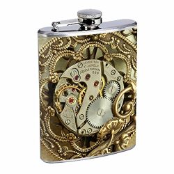Vintage Steampunk Science Fiction Steam Powered Machine Art Flask S43 Stainless Steel 8oz Hip Silver Alcohol Whiskey Drinking Brandy Rum