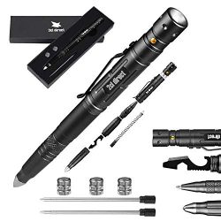 Tactical Pen Self Defense Tool for Survival Military Police Grade Badass EDC - Tactical Flashlight + Glass Breaker + Ballpoint Pen + Multi Tool - 2 Ink Cartridges + 3 Batteries - Gift Boxed