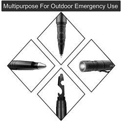 Tactical Pen Self Defense Tool for Survival Military Police Grade Badass EDC - Tactical Flashlight + Glass Breaker + Ballpoint Pen + Multi Tool - 2 Ink Cartridges + 3 Batteries - Gift Boxed