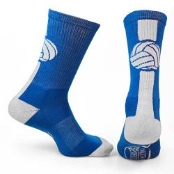 ChalkTalkSPORTS Athletic Half Cushioned Crew Socks | Mid Calf | Volleyball | Royal Blue/White, One Size