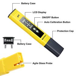 VANTAKOOL Digital PH Meter, 0.01 PH High Accuracy Water Quality Tester with 0-14 PH Measurement Range for Household Drinking, Pool and Aquarium Water PH Tester Design with ATC (yellow)