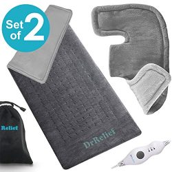 Heating Pad Gift Set of 2 – Shoulder & Neck Heating Pad and Extra-Large 12 x 24 Inch Heating Wrap for Back or Abdominal Pain Relief – Moist Heating Option with Auto Shut Off