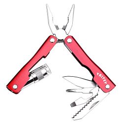 Valtev Mini Multitool Plier Pocket Knife Set Red with LED Flashlight and 6 Stainless Steel Foldout Functions