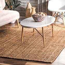 nuLOOM Handwoven Jute Ribbed Solid Area Rugs, 5' x 8', Natural