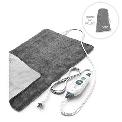 PureRelief XL - King Size Heating Pad with Fast-Heating Technology, 6 Temperature Settings & Convenient Storage Bag - Charcoal Gray (12" x 24")