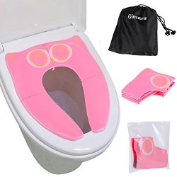 Gimars Upgrade Folding Large Non Slip Silicone Pads Travel Portable Reusable Toilet Potty Training Seat Covers Liners with Carry Bag for Babies, Toddlers and Kids,Pink