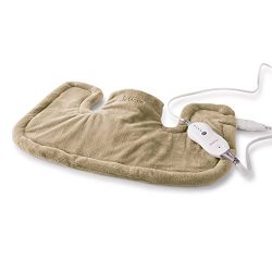 Sunbeam Renue Microplush Tension Relief Neck and Shoulder Heating Wrap, 4 Heat Settings, Moist/Dry Heat, Magnetic Closure, 14" x 22", Brown