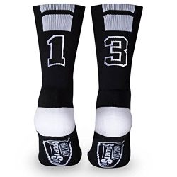 Custom Team Number Crew Socks | Athletic Socks by ChalkTalkSPORTS | Black | 13