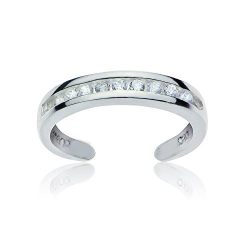 Sterling Silver Cubic Zirconia Channel-Set Polished Adjustable Toe Ring for Women, Girls