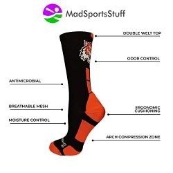 MadSportsStuff Tigers Logo Athletic Crew Socks (Black/Orange, Large)