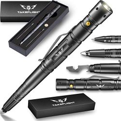 Tactical Pen for Self-Defense | LED Tactical Flashlight, Bottle Opener, Window Breaker | Multi-Tool for Everyday Carry (EDC) Survival Gear | Used by Military, Police, SWAT | Gift-Boxed w/ Extra Ink