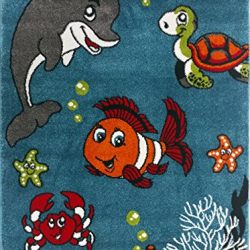 KC CUBS Boy and Girl Bedroom Modern Decor Pink Blue White Area Rug and Carpet Collection For Kids and Children (5' 3" x 7' 3", Clown Fish & Sea School Friends)