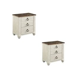 Home Square Set of 2 Rustic Nightstand in Two Tone