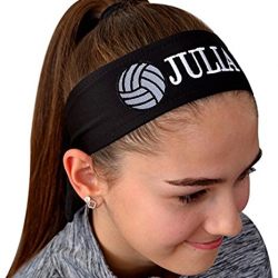 Volleyball TIE Back Moisture Wicking Headband Personalized with The Embroidered Name of Your Choice (Black Solid)