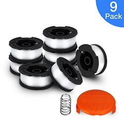 SUERW Line String Trimmer Replacement Spool, [9 Pack] 30ft 0.065" Replacement Autofeed Spool for BLACK&DECKER String Trimmer [8 Replacement Line Spool, 1 Trimmer Cap]