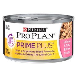 Purina Pro Plan Wet Cat Food, Prime Plus, Adult 7+ Salmon & Tuna Entree, 3-Ounce Can, Pack of 24