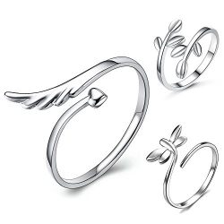 lauhonmin 3pcs S925 Sterling Silver Open Rings Set Finger Ring Joint Ring Toe Ring Beach Jewelry Gifts for Women Girls Adjustable
