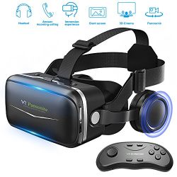 Pansonite Vr Headset with Remote Controller, 3d Glasses Virtual Reality Headset for VR Games & 3D Movies, Eye Care System for iPhone and Android Smartphones (Sb-black)