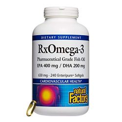 Natural Factors - RxOmega-3 Fish Oil, Supports Brain Function and Cardiovascular Health with 400mg EPA and 200mg DHA, 240 Count