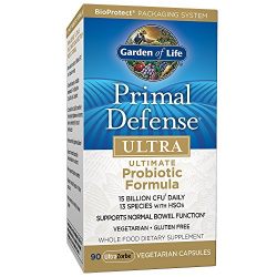 Garden of Life Whole Food Probiotic Supplement - Primal Defense ULTRA Ultimate Probiotic Dietary Supplement for Digestive and Gut Health, 90 Vegetarian Capsules