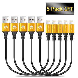 SMALLElectric Cables 1FT for Short iPhone Charger Cable 5Pack, Fast Charging USB Cord Compatible with iPhone X XS Max XR / 8/8 Plus / 7/7 Plus / 6/6 Plus / 5S / iPad/iPod, Black