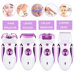 Electric Hair Razor for Women 4 IN 1 Ladies Hair Epilator Shaver Removal Flawless Facial Hair Remover Bikini Area Trimmer Callus Shavers for Face Armpit Legs Arms (PURPLE)