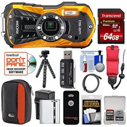 Ricoh WG-50 Waterproof/Shockproof Digital Camera (Orange) with 64GB Card + Battery & Charger + Case + Tripod + Floating Strap + Kit
