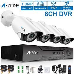 A-ZONE 8CH 1080P DVR AHD Security Cameras System kit W/4x HD 960P waterproof Night vision Indoor/Outdoor CCTV surveillance Bullet Camera