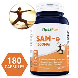 Best SAM-e 1500mg 180 Capsules (NON-GMO) - SAMe (S-Adenosyl Methionine) to Support Mood, Joint Health, and Brain Function - Extra Strength SAM e Pills - 500mg per caps - 100% MONEY BACK GUARANTEE!