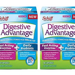Digestive Advantage Fast Acting Enzymes + Daily Probiotic, 40 Capsules (Pack of 2)