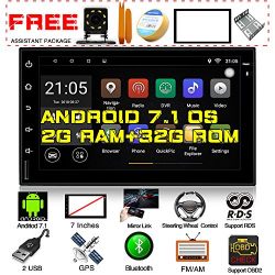 Upgraded Universal Double din Android 7.1 Quad Core CPU 2G RAM 32G Rom 7 Inch Touch Screen Car Stereo GPS Navigation Audio System WIFI In Dash Radio Headunit With Free Rear Camera And Car Tuning Tools