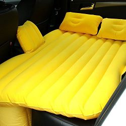 HJJH Auto Cushioned Backseat Extended Mattress Multifunctional Air Sofa and Car Air Pump, Child Safety Baffle and Two Air Cushions,Yellow